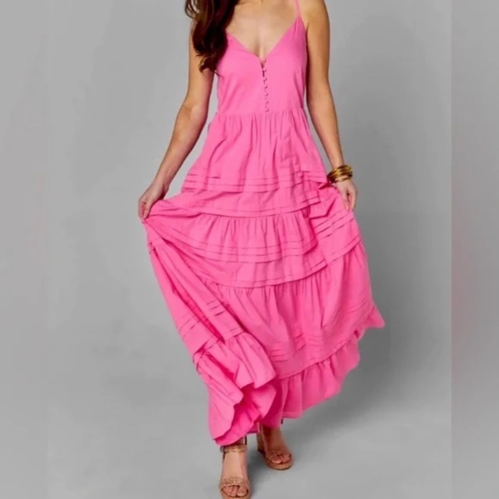 Buddy Love, Medium, Hot Pink Jaxon Tiered Maxi Dress